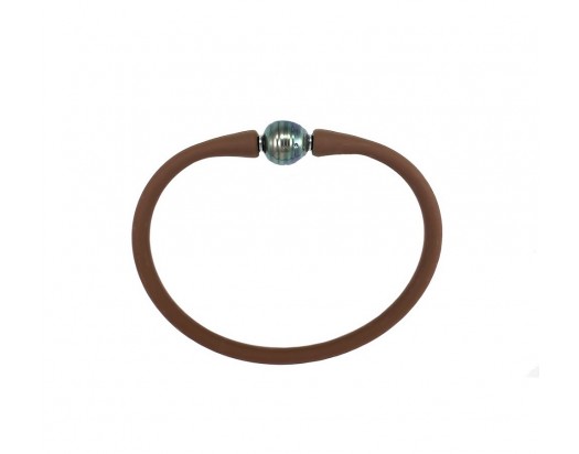 Black Tahitian single pearl bracelet- Brown silicone