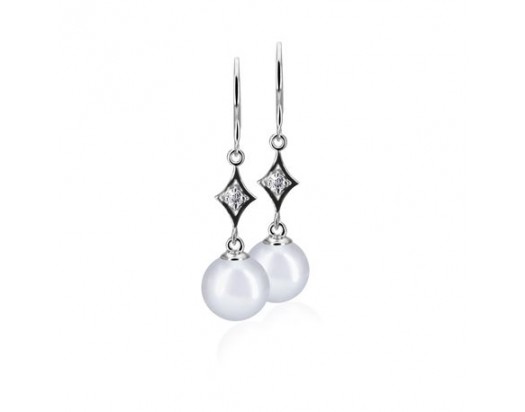 14KW White Freshwater Pearl Earrings- 10x10.5mm with .10ct tw Diamonds
