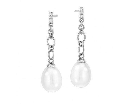 14K White Gold Freshwater pearl earrings with Diamonds