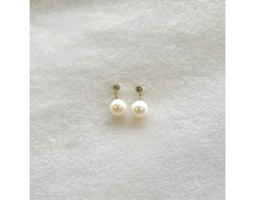 White Freshwater Pearl Earrings with 0.20 ct tw of Diamonds- FE8995Y 