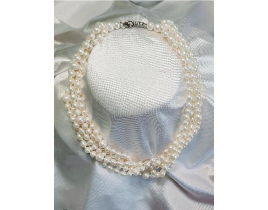 Five strand White Freshwater Pearl Necklace- Sterling Silver- FN3301/WHT