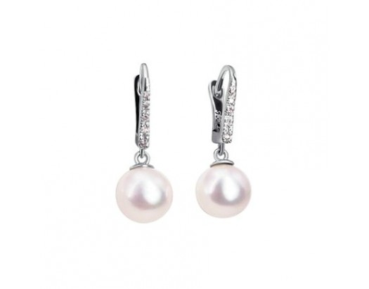 Japanese Akoya (Saltwater) Cultured Pearl Earrings with Diamonds set in 14K White Gold