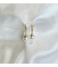 Japanese Akoya (Saltwater) Cultured Pearl Earrings with Diamonds set in 14K Yellow Gold