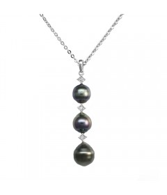 Black Tahitian Pearls and White Sapphire Necklace on Sterling Silver