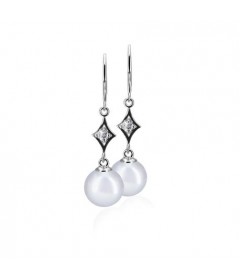 14KW White Freshwater Pearl Earrings- 10x10.5mm with .10ct tw Diamonds