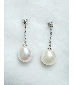 White Freshwater Pearl Earrings with Diamonds set in 14K White Gold-FE48174W