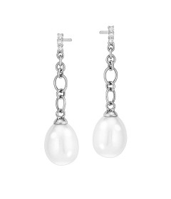 14K White Gold Freshwater pearl earrings with Diamonds
