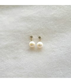 White Freshwater Pearl Earrings with 0.20 ct tw of Diamonds- FE8995Y 