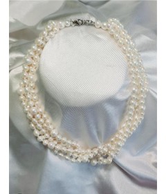 Five strand White Freshwater Pearl Necklace- Sterling Silver- FN3301/WHT