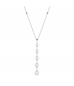 14K White gold "Y" necklace w/ Diamonds & white Freshwater Pearls