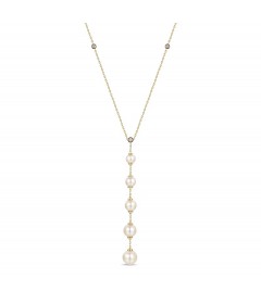 14K Yellow gold "Y" necklace w/ Diamonds & white Freshwater Pearls
