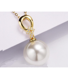 White South Sea Pearl pendant with diamonds set in 14KY-wssp247y
