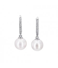 14KW Japanese Cultured Pearl Earrings with Diamonds-Lever Back
